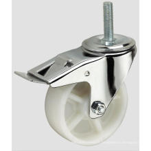 Industrial Caster White PP Ball Caster Thread with Side Brake